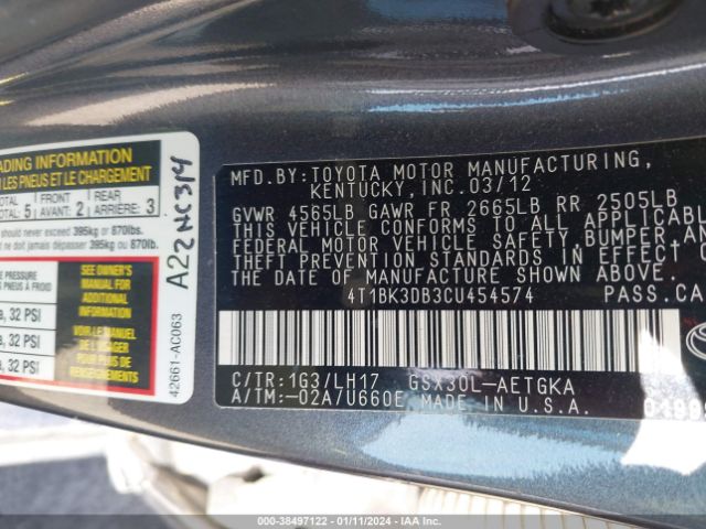 Photo 8 VIN: 4T1BK3DB3CU454574 - TOYOTA AVALON 