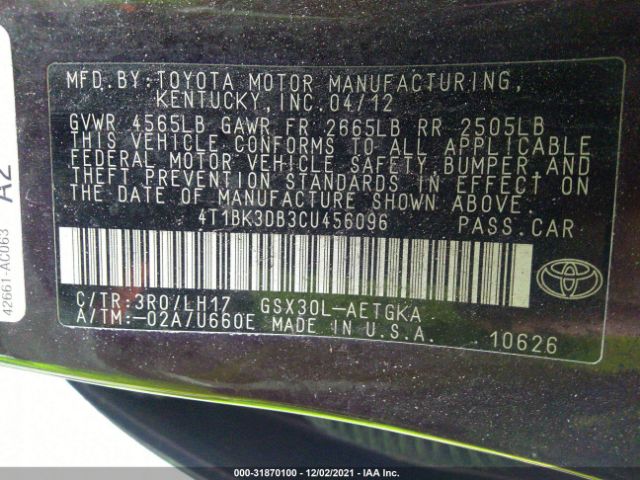 Photo 8 VIN: 4T1BK3DB3CU456096 - TOYOTA AVALON 