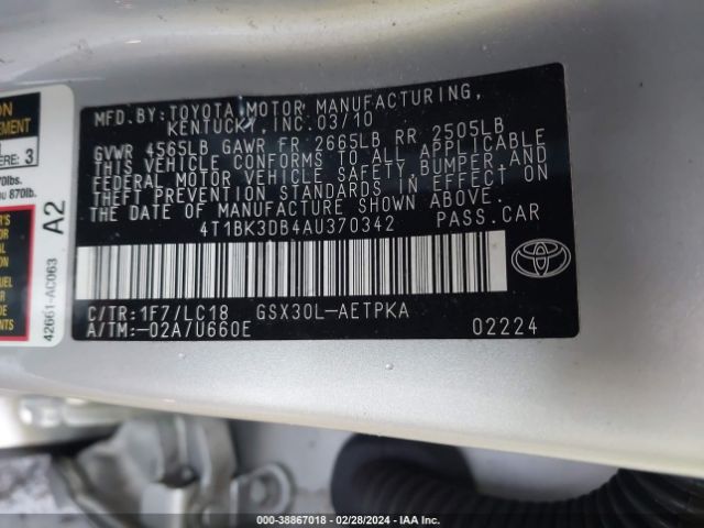 Photo 8 VIN: 4T1BK3DB4AU370342 - TOYOTA AVALON 