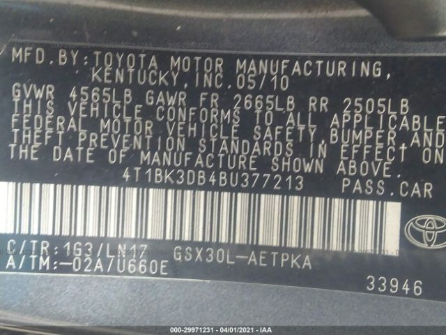 Photo 8 VIN: 4T1BK3DB4BU377213 - TOYOTA AVALON 