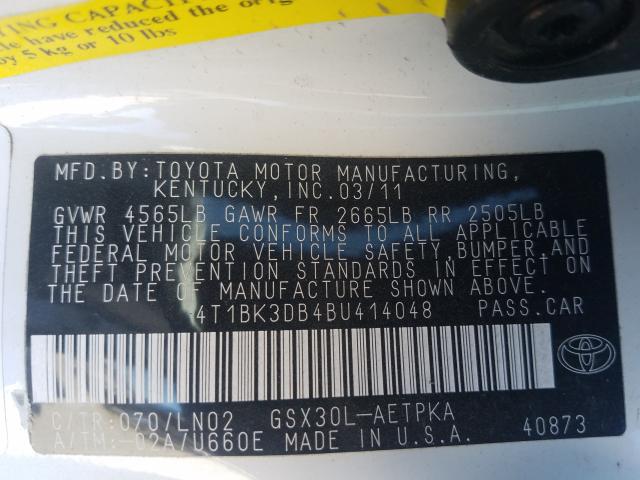 Photo 9 VIN: 4T1BK3DB4BU414048 - TOYOTA AVALON BAS 