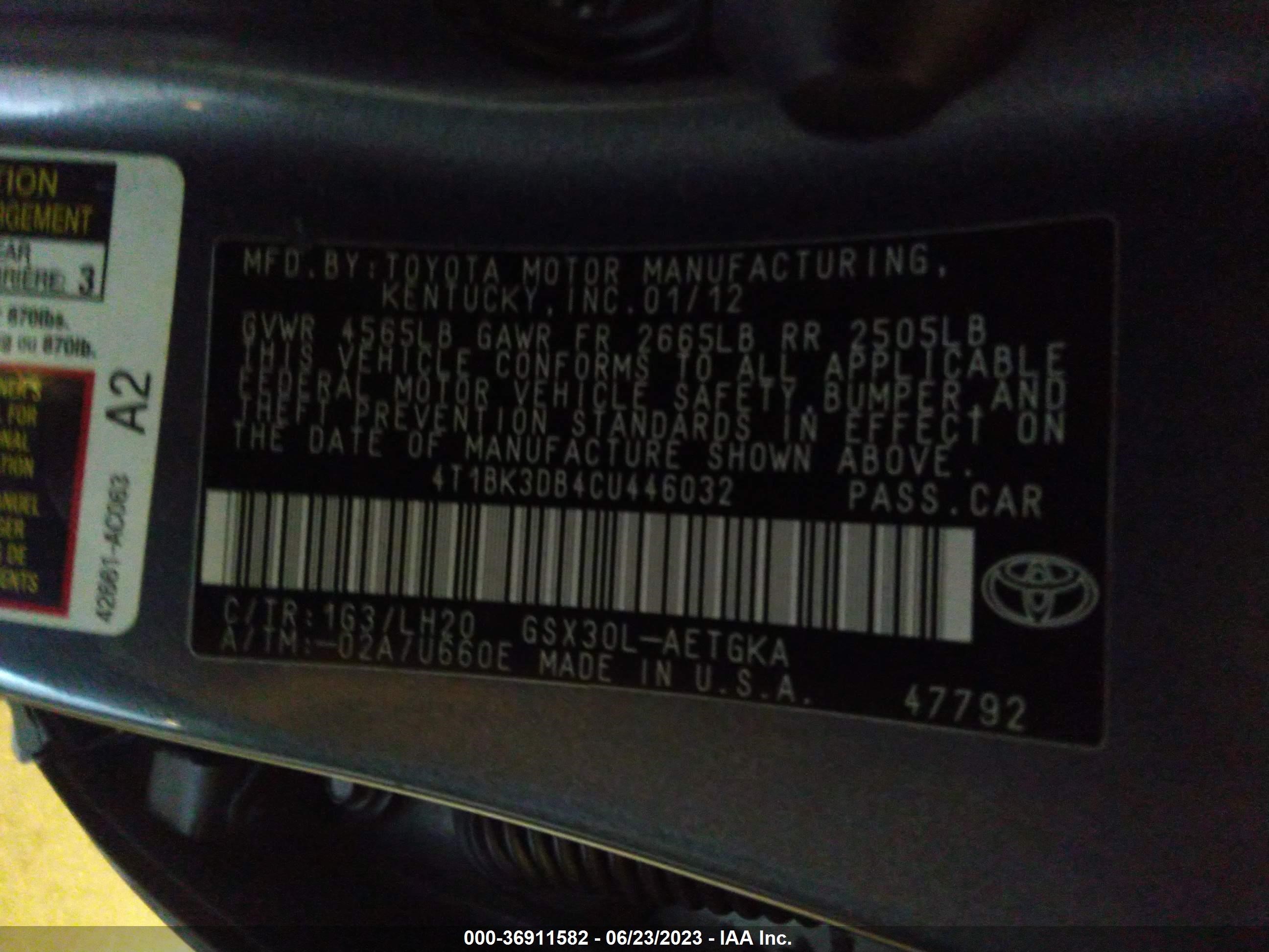 Photo 8 VIN: 4T1BK3DB4CU446032 - TOYOTA AVALON 