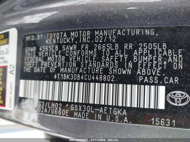 Photo 8 VIN: 4T1BK3DB4CU448802 - TOYOTA AVALON 