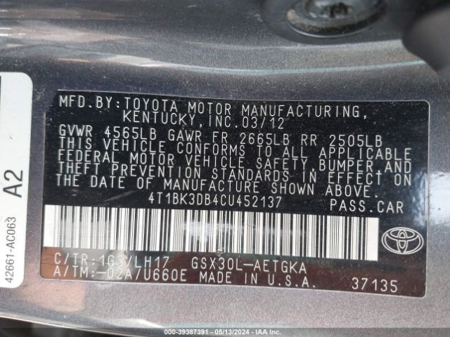 Photo 8 VIN: 4T1BK3DB4CU452137 - TOYOTA AVALON 