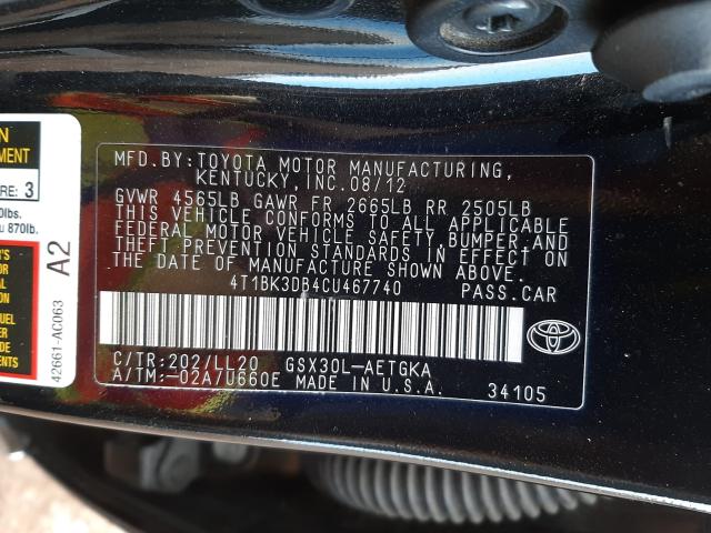 Photo 9 VIN: 4T1BK3DB4CU467740 - TOYOTA AVALON BAS 