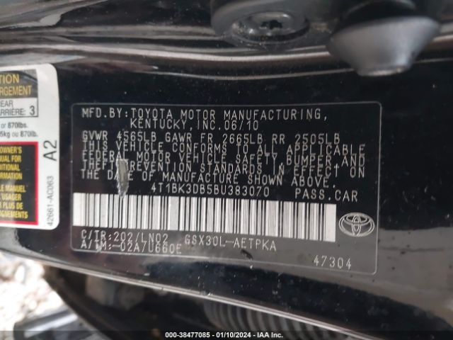 Photo 8 VIN: 4T1BK3DB5BU383070 - TOYOTA AVALON 