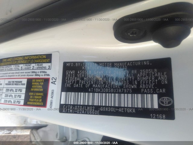 Photo 8 VIN: 4T1BK3DB5BU387975 - TOYOTA AVALON 