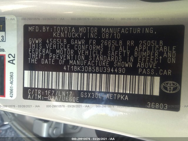 Photo 8 VIN: 4T1BK3DB5BU394490 - TOYOTA AVALON 