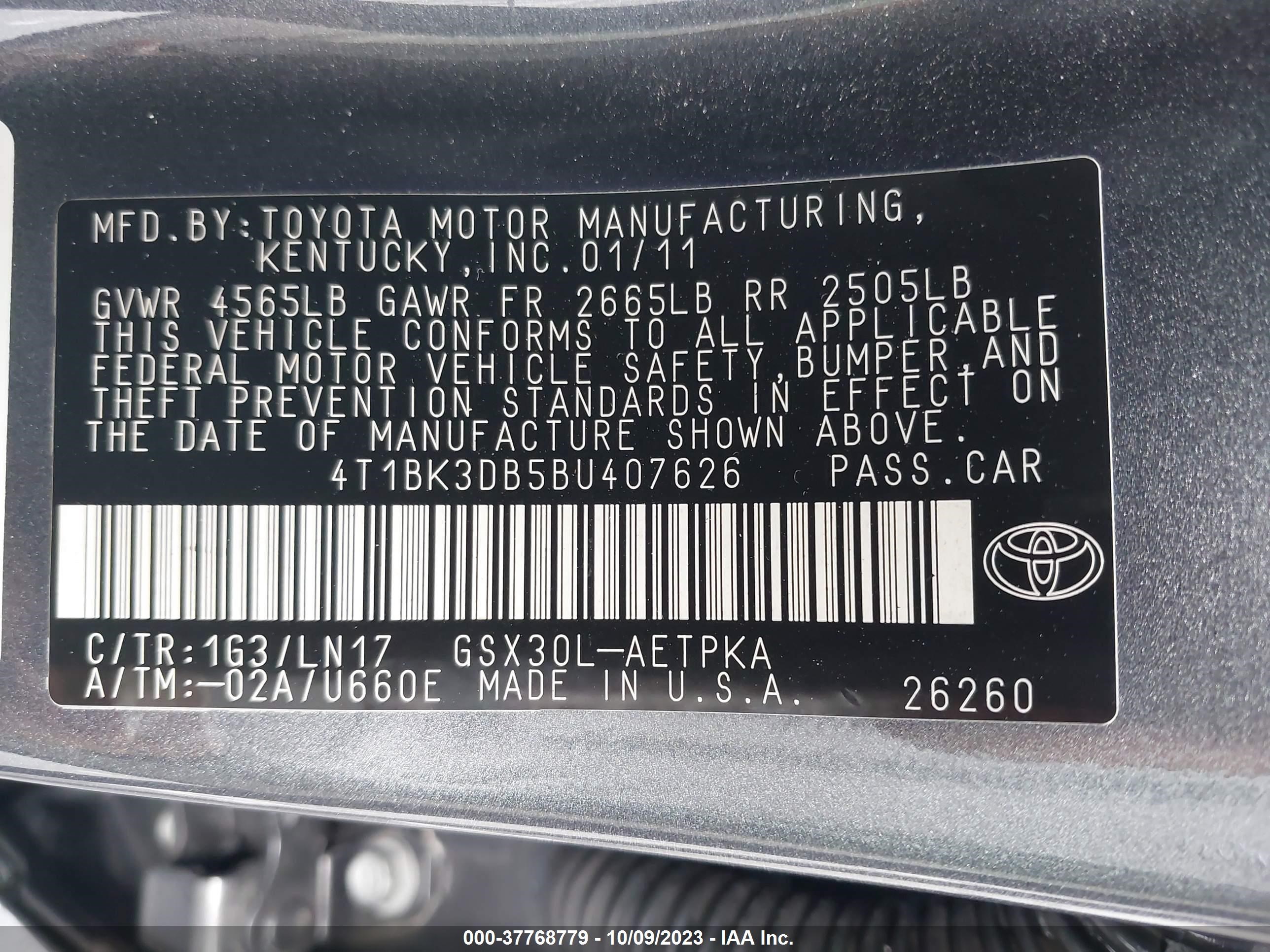 Photo 8 VIN: 4T1BK3DB5BU407626 - TOYOTA AVALON 