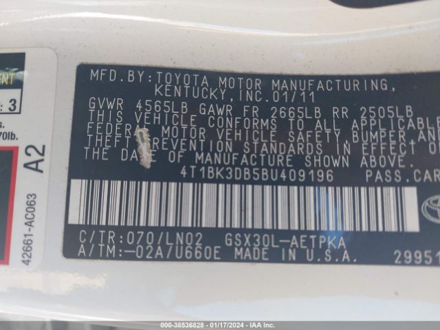 Photo 8 VIN: 4T1BK3DB5BU409196 - TOYOTA AVALON 