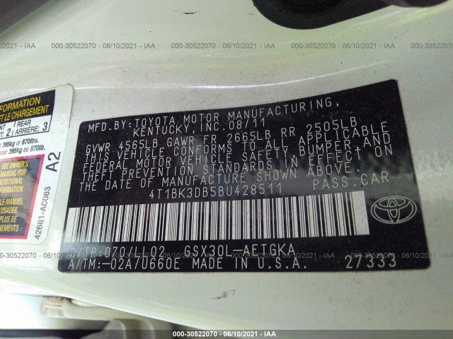 Photo 8 VIN: 4T1BK3DB5BU428511 - TOYOTA AVALON 