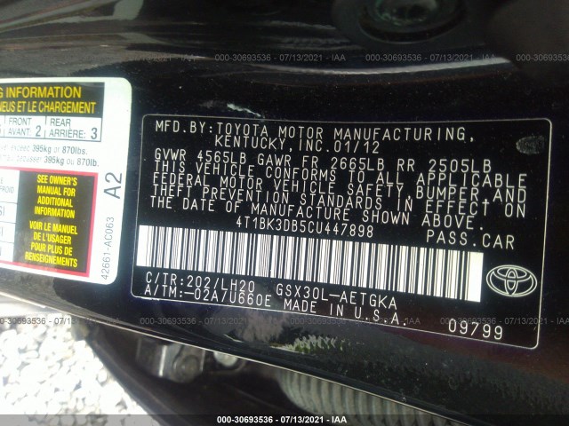 Photo 8 VIN: 4T1BK3DB5CU447898 - TOYOTA AVALON 