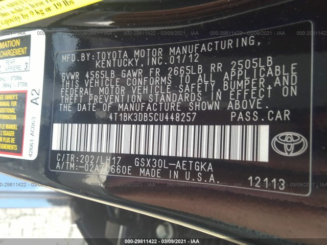 Photo 8 VIN: 4T1BK3DB5CU448257 - TOYOTA AVALON 