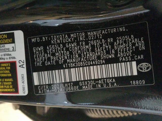 Photo 9 VIN: 4T1BK3DB5CU449294 - TOYOTA AVALON BAS 