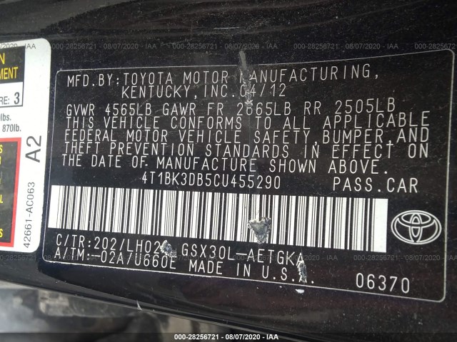 Photo 8 VIN: 4T1BK3DB5CU455290 - TOYOTA AVALON 