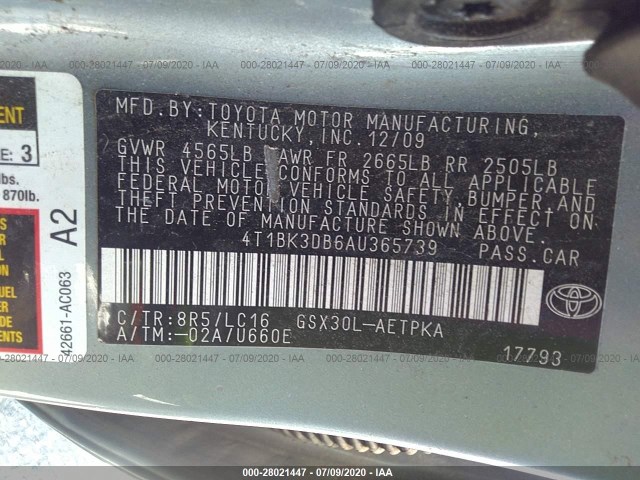 Photo 8 VIN: 4T1BK3DB6AU365739 - TOYOTA AVALON 