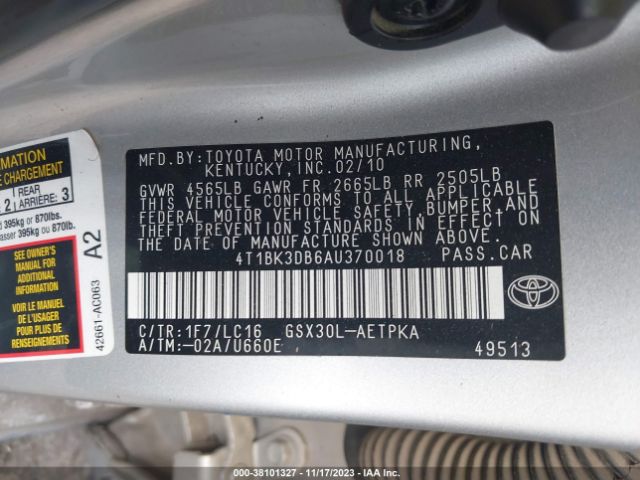 Photo 8 VIN: 4T1BK3DB6AU370018 - TOYOTA AVALON 