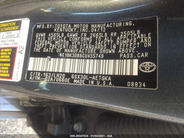 Photo 8 VIN: 4T1BK3DB6CU455749 - TOYOTA AVALON 