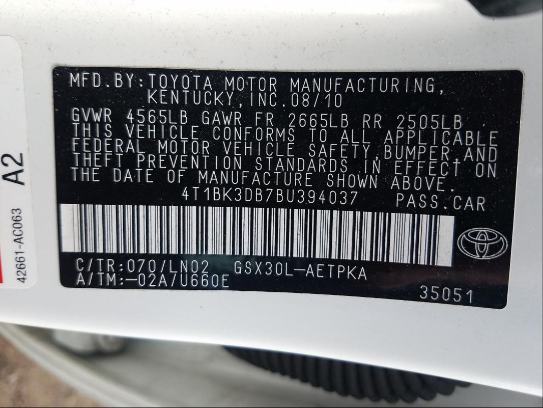 Photo 9 VIN: 4T1BK3DB7BU394037 - TOYOTA AVALON BAS 