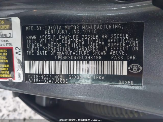 Photo 8 VIN: 4T1BK3DB7BU398198 - TOYOTA AVALON 