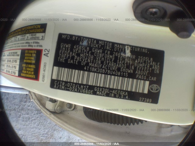 Photo 8 VIN: 4T1BK3DB7BU408115 - TOYOTA AVALON 