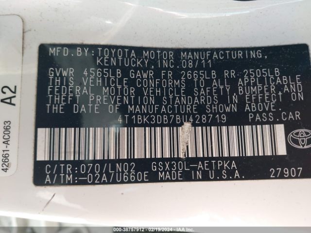 Photo 8 VIN: 4T1BK3DB7BU428719 - TOYOTA AVALON 