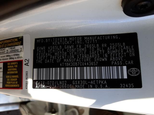 Photo 9 VIN: 4T1BK3DB7CU443657 - TOYOTA AVALON BAS 