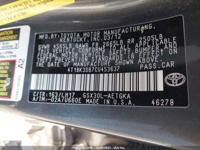 Photo 8 VIN: 4T1BK3DB7CU453637 - TOYOTA AVALON 