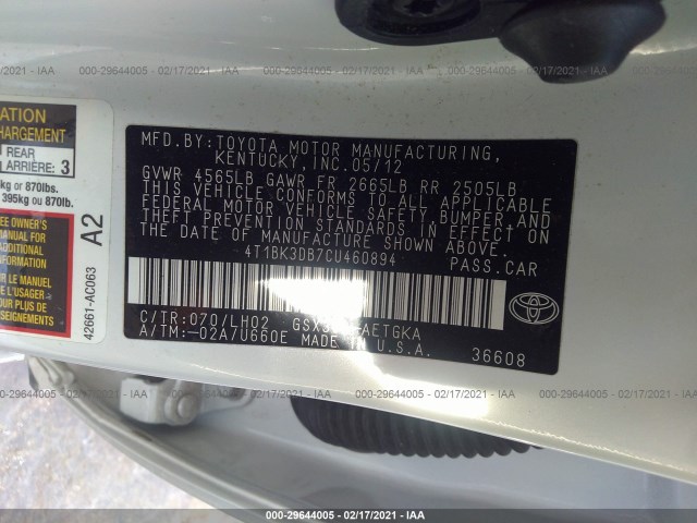 Photo 8 VIN: 4T1BK3DB7CU460894 - TOYOTA AVALON 