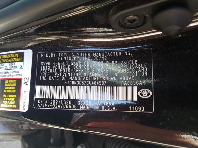 Photo 9 VIN: 4T1BK3DB7CU464587 - TOYOTA AVALON BAS 