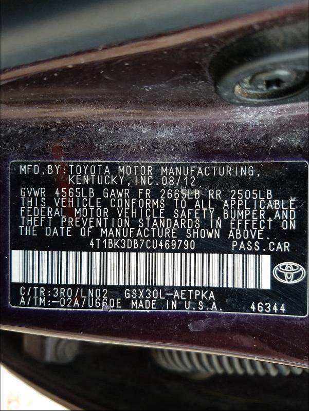 Photo 9 VIN: 4T1BK3DB7CU469790 - TOYOTA AVALON BAS 