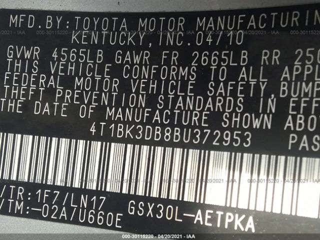 Photo 8 VIN: 4T1BK3DB8BU372953 - TOYOTA AVALON 