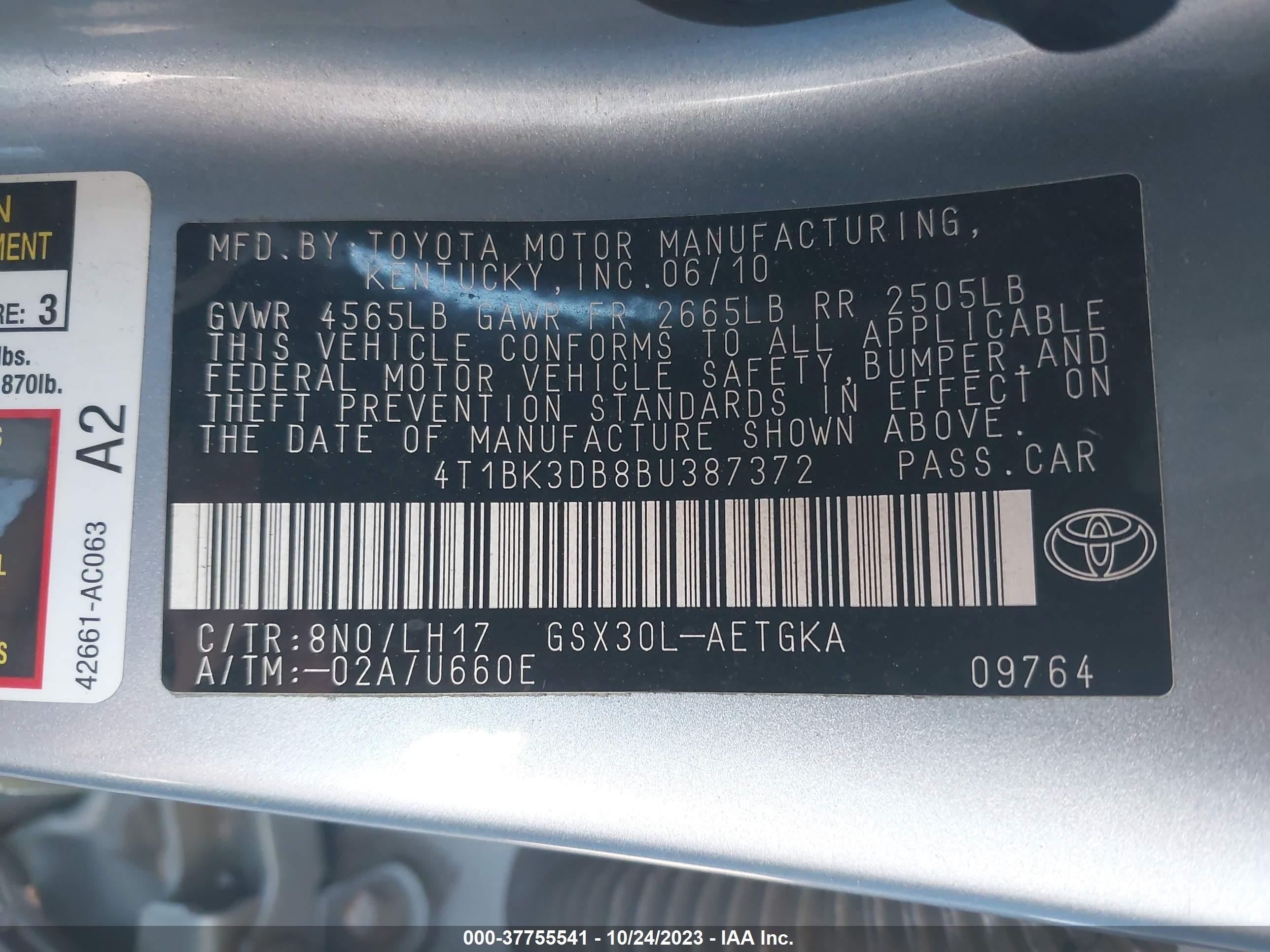 Photo 8 VIN: 4T1BK3DB8BU387372 - TOYOTA AVALON 