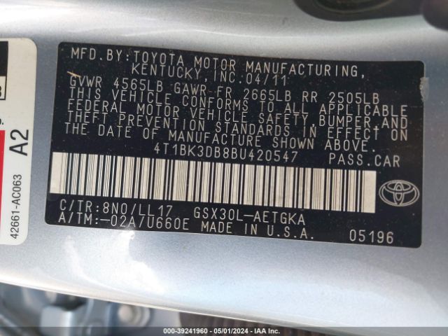 Photo 8 VIN: 4T1BK3DB8BU420547 - TOYOTA AVALON 