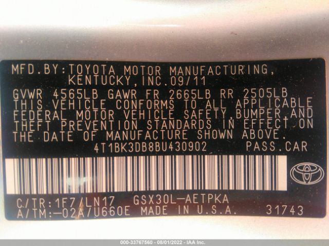 Photo 8 VIN: 4T1BK3DB8BU430902 - TOYOTA AVALON 