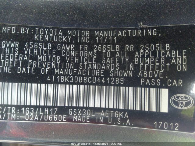 Photo 8 VIN: 4T1BK3DB8CU441285 - TOYOTA AVALON 