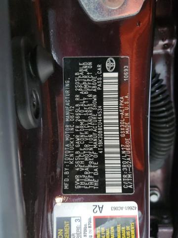 Photo 11 VIN: 4T1BK3DB8CU464534 - TOYOTA AVALON BAS 