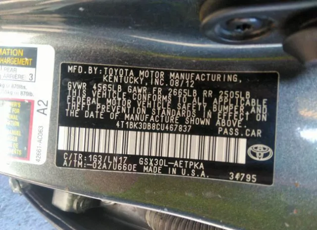 Photo 8 VIN: 4T1BK3DB8CU467837 - TOYOTA AVALON 