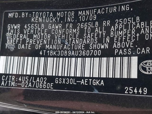 Photo 8 VIN: 4T1BK3DB9AU360700 - TOYOTA AVALON 