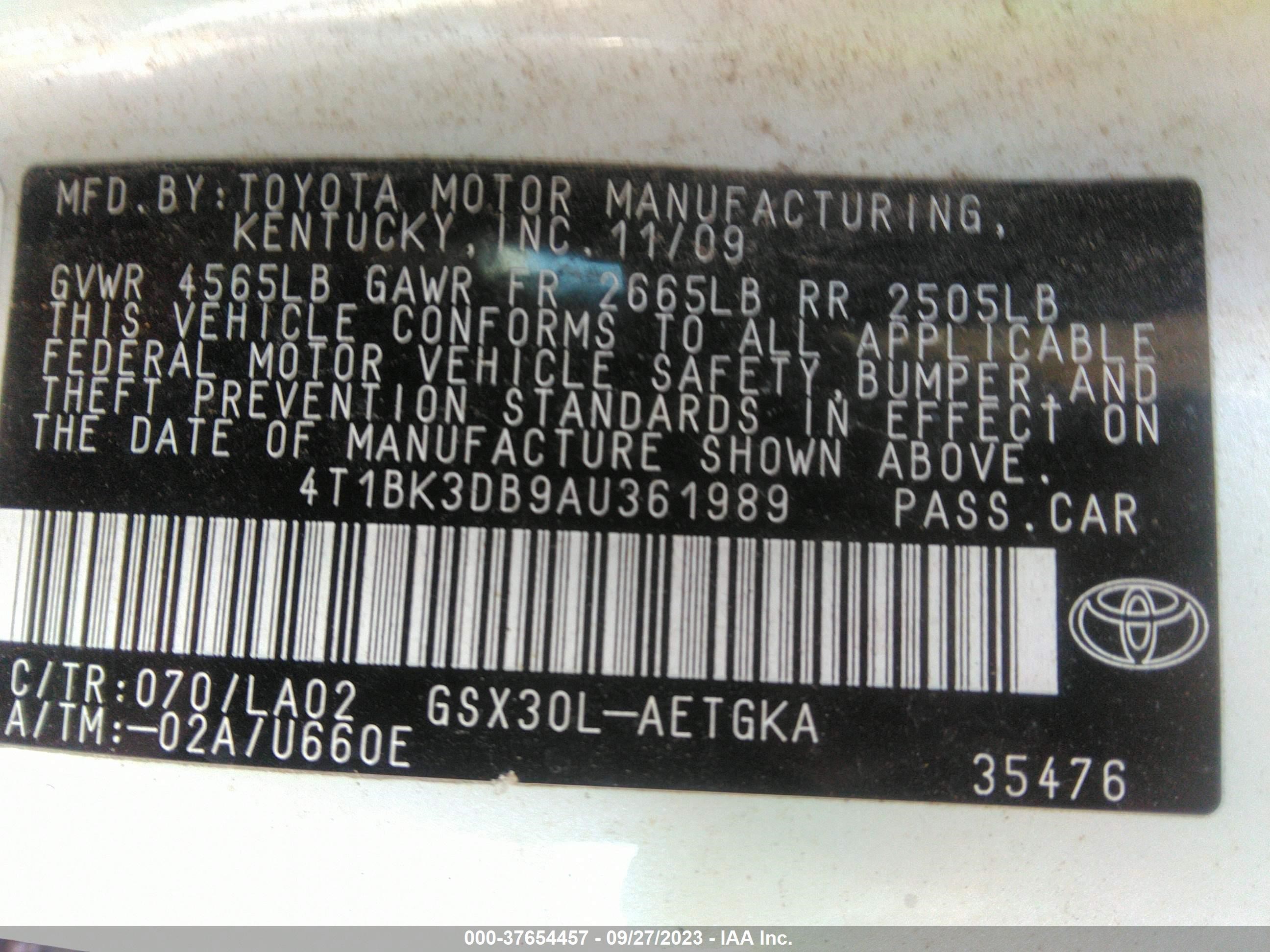 Photo 8 VIN: 4T1BK3DB9AU361989 - TOYOTA AVALON 