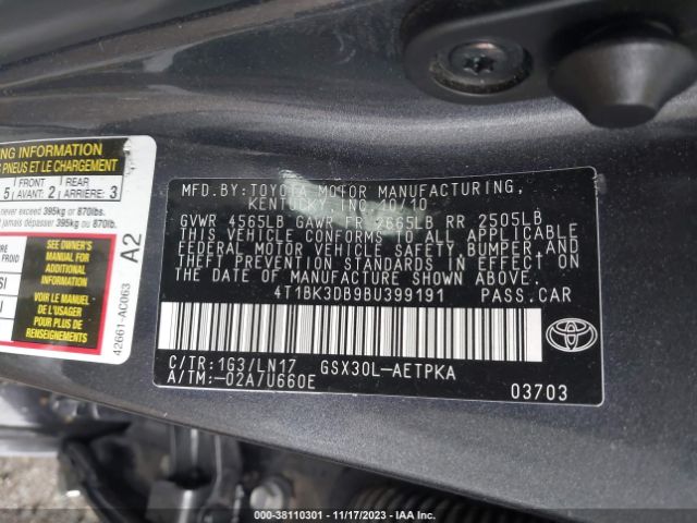 Photo 8 VIN: 4T1BK3DB9BU399191 - TOYOTA AVALON 