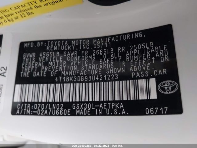 Photo 8 VIN: 4T1BK3DB9BU421223 - TOYOTA AVALON 