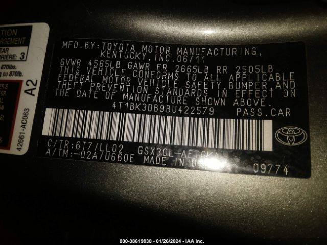 Photo 8 VIN: 4T1BK3DB9BU422579 - TOYOTA AVALON 