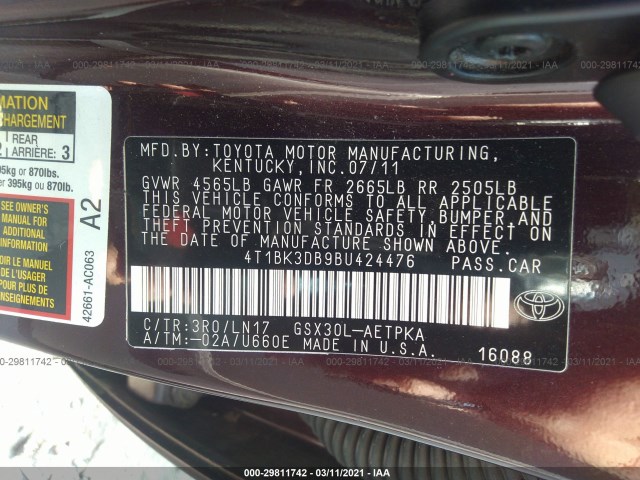 Photo 8 VIN: 4T1BK3DB9BU424476 - TOYOTA AVALON 