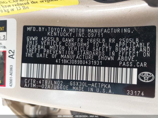 Photo 8 VIN: 4T1BK3DB9BU431931 - TOYOTA AVALON 