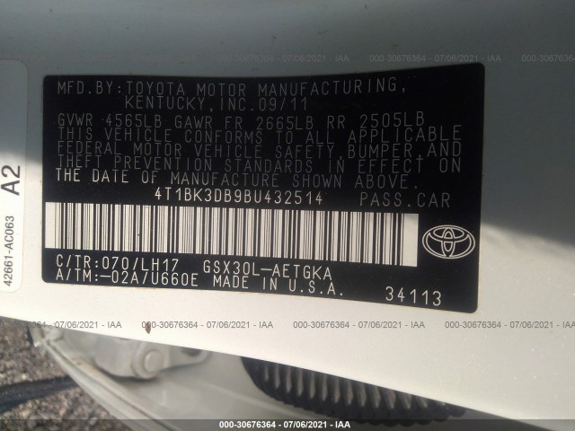 Photo 8 VIN: 4T1BK3DB9BU432514 - TOYOTA AVALON 