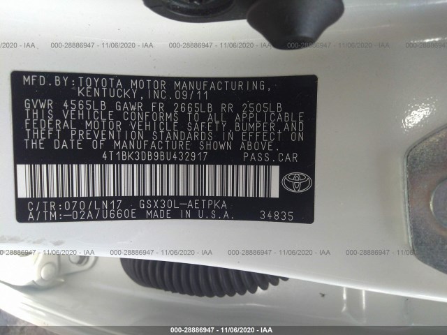 Photo 8 VIN: 4T1BK3DB9BU432917 - TOYOTA AVALON 