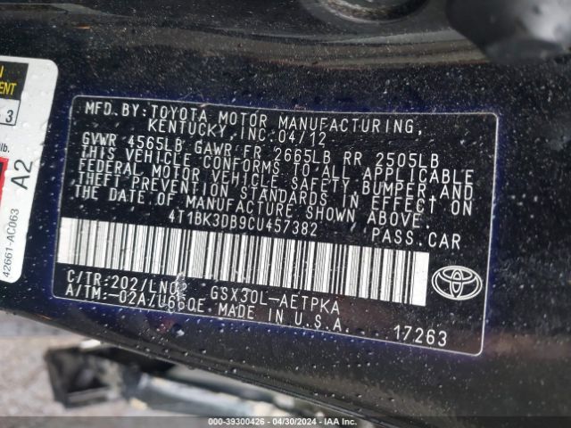 Photo 8 VIN: 4T1BK3DB9CU457382 - TOYOTA AVALON 