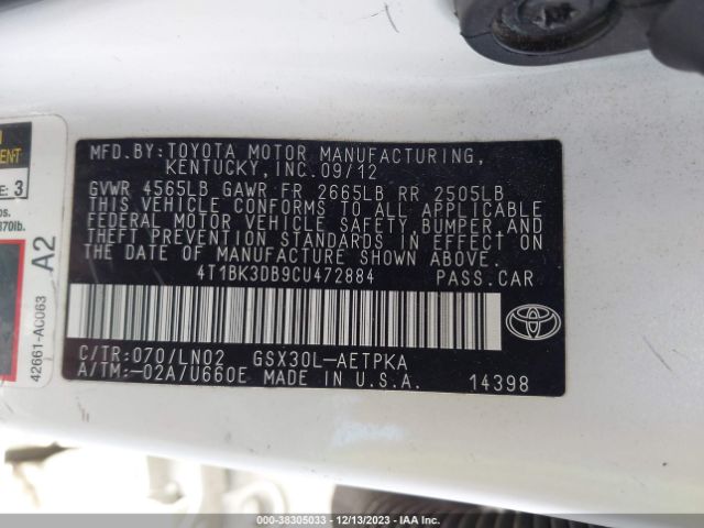 Photo 8 VIN: 4T1BK3DB9CU472884 - TOYOTA AVALON 