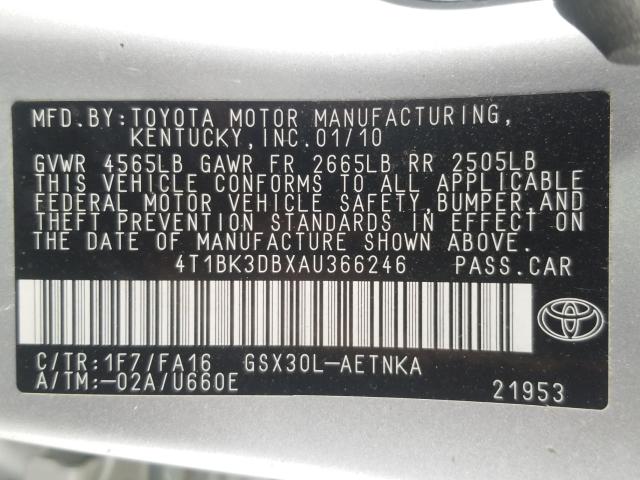 Photo 9 VIN: 4T1BK3DBXAU366246 - TOYOTA AVALON XL 